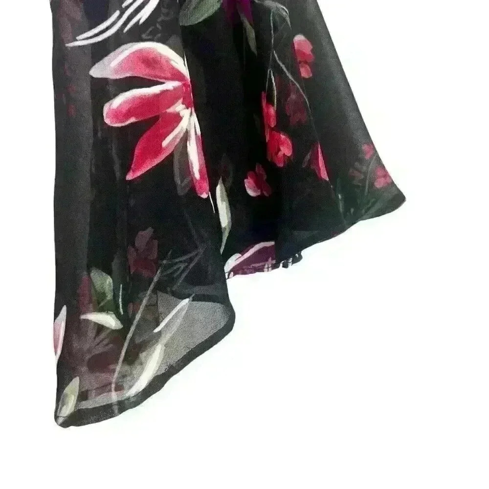 Studio One New York Women's Sheer Sleeves Black‎ Floral Dress Size Medium - Picture 5 of 13